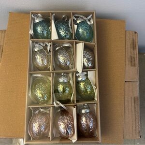 12 Egg Shape Mercury Kugel Hanging Easter Ornaments Mottled w/Ribbon Hangers NIB